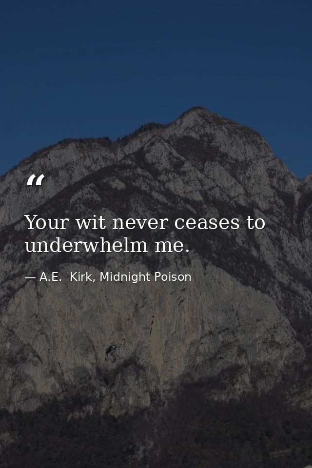 Your wit never ceases to underwhelm me. — A.E.  Kirk, Midnight Poison