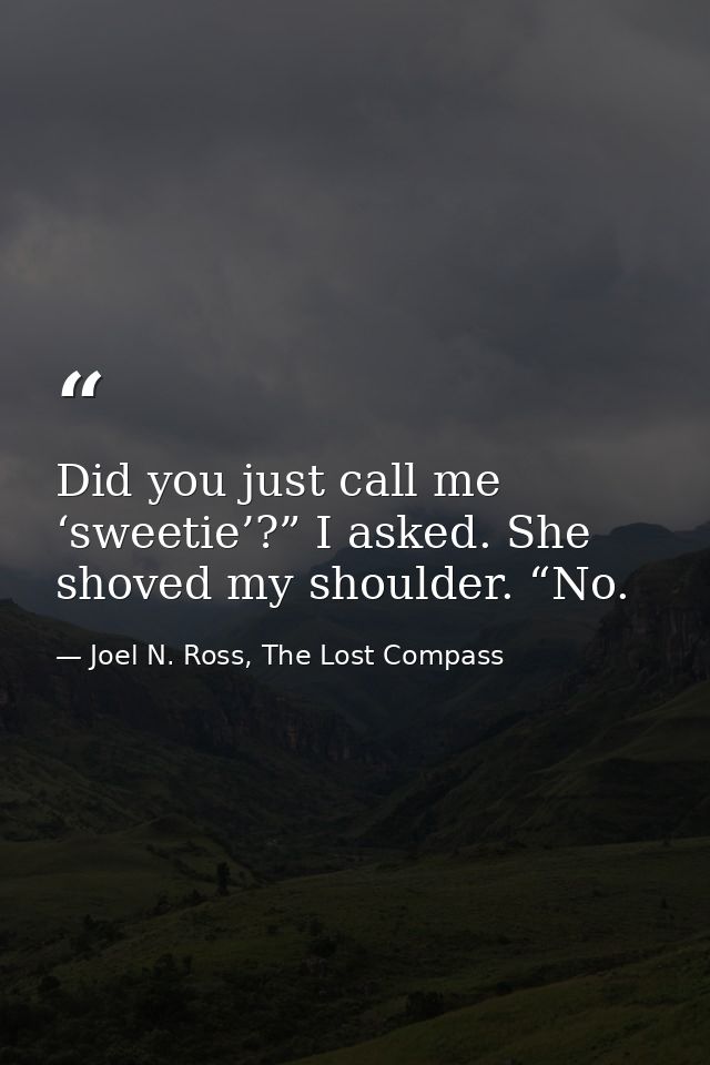 Did you just call me ‘sweetie’?” I asked. She shoved my shoulder. “No. — Joel N. Ross, The Lost Compass