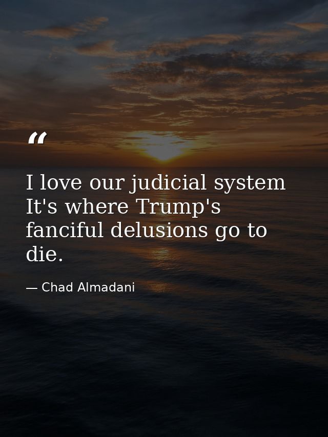 I love our judicial system It's where Trump's fanciful delusions go to die. — Chad Almadani