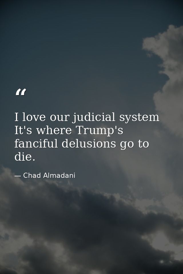 I love our judicial system It's where Trump's fanciful delusions go to die. — Chad Almadani