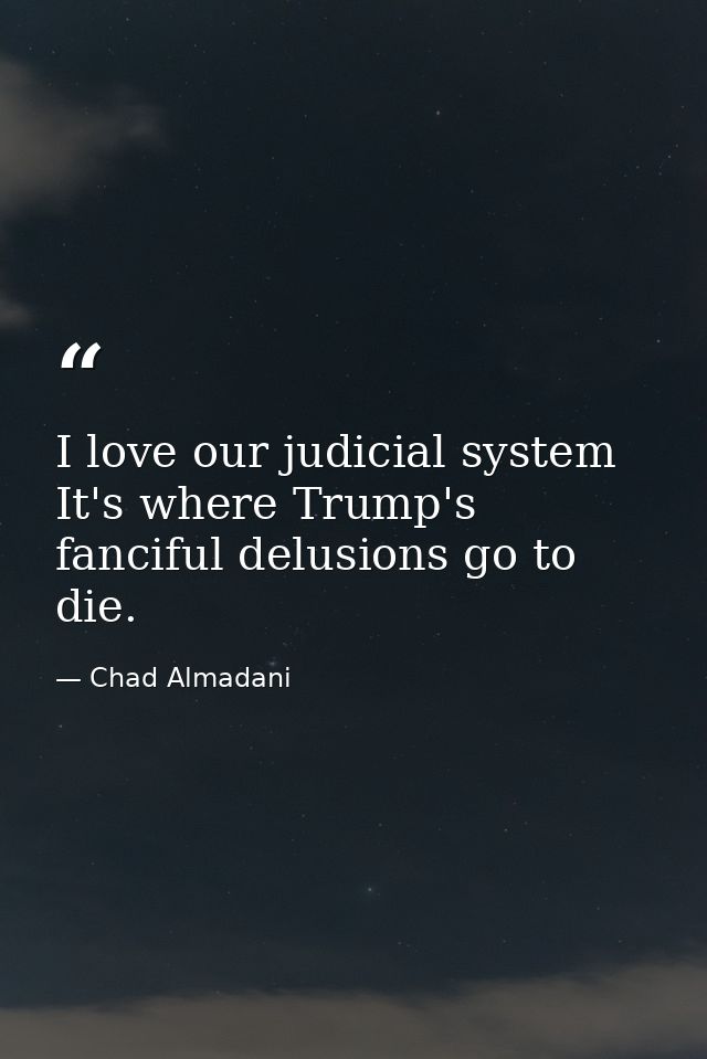 I love our judicial system It's where Trump's fanciful delusions go to die. — Chad Almadani