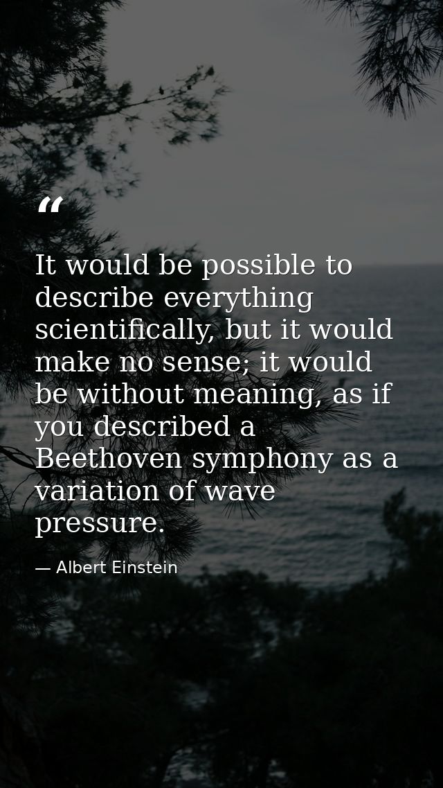 It would be possible to describe everything scientifically, but it would make no sense; it would be without meaning, as  — Albert Einstein