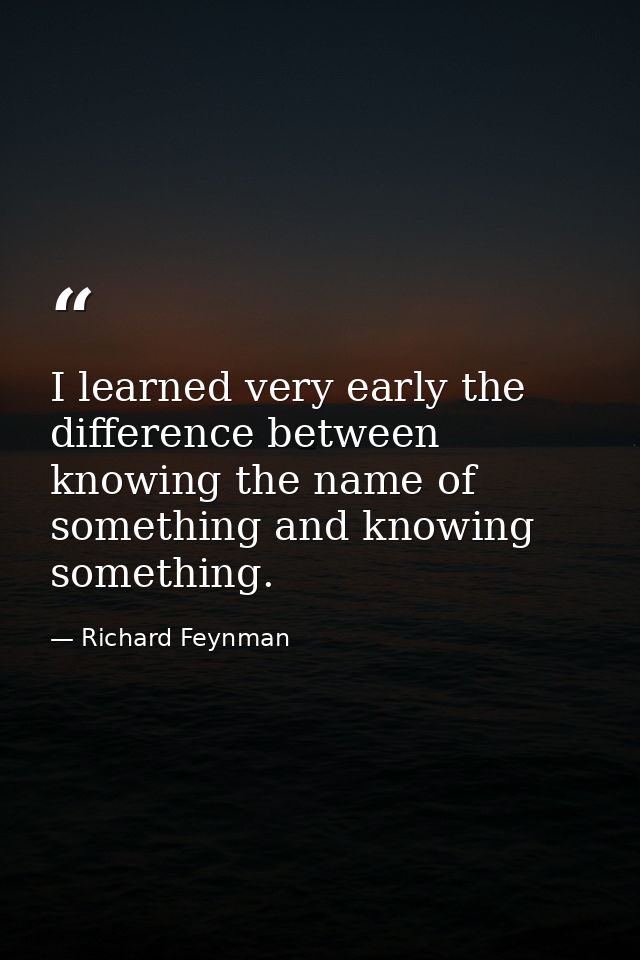 I learned very early the difference between knowing the name of something and knowing something. — Richard Feynman