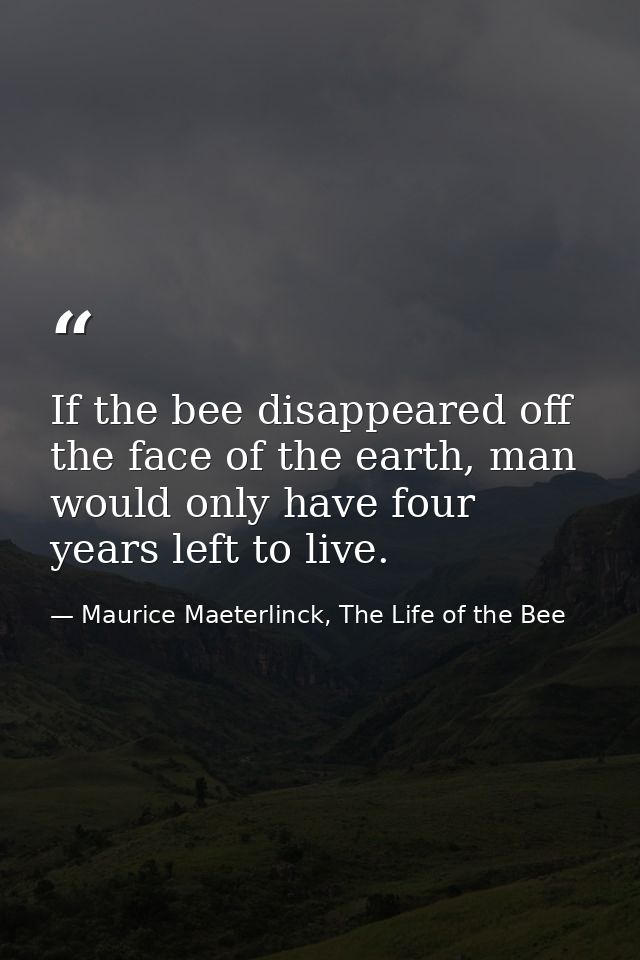 If the bee disappeared off the face of the earth, man would only have four years left to live. — Maurice Maeterlinck, The Life of the Bee