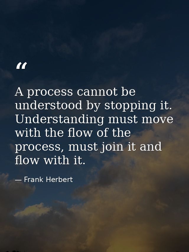 A process cannot be understood by stopping it. Understanding must move with the flow of the process, must join it and fl — Frank Herbert