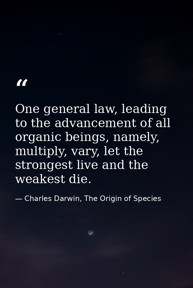 One general law, leading to the advancement of all organic beings, namely, multiply, vary, let the strongest live and th — Charles Darwin, The Origin of Species