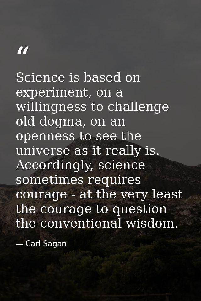 Science is based on experiment, on a willingness to challenge old dogma, on an openness to see the universe as it really — Carl Sagan