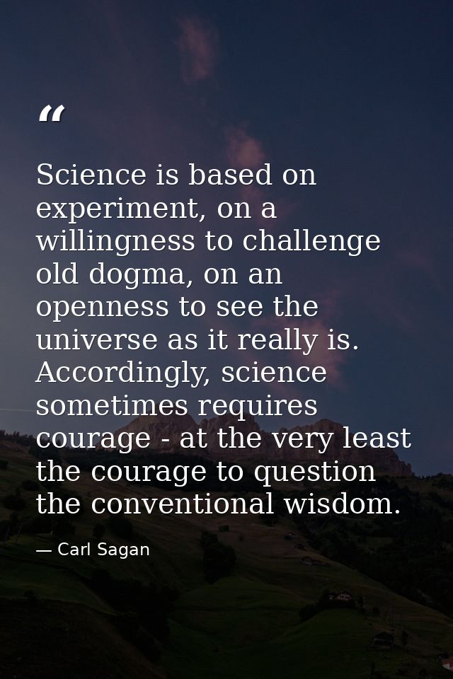 Science is based on experiment, on a willingness to challenge old dogma, on an openness to see the universe as it really — Carl Sagan