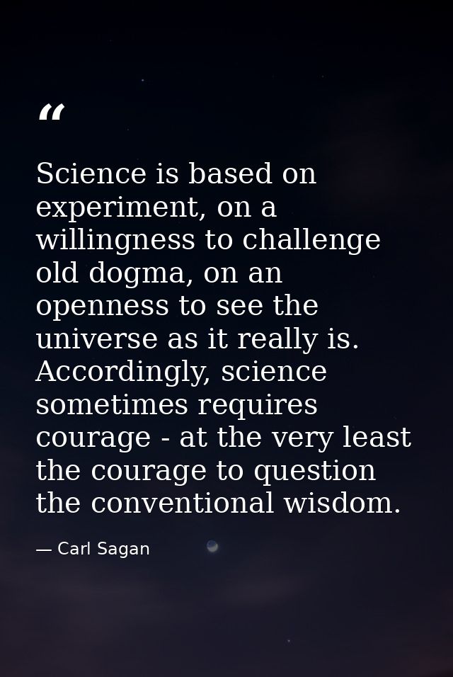 Science is based on experiment, on a willingness to challenge old dogma, on an openness to see the universe as it really — Carl Sagan