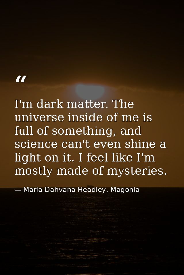 I'm dark matter. The universe inside of me is full of something, and science can't even shine a light on it. I feel like — Maria Dahvana Headley, Magonia