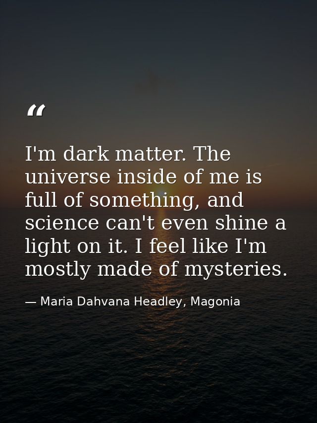 I'm dark matter. The universe inside of me is full of something, and science can't even shine a light on it. I feel like — Maria Dahvana Headley, Magonia