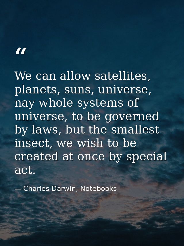 We can allow satellites, planets, suns, universe, nay whole systems of universe, to be governed by laws, but the smalles — Charles Darwin, Notebooks