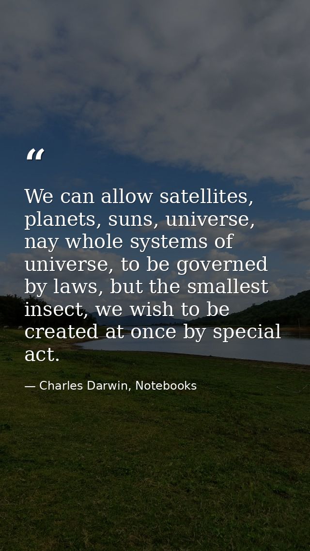 We can allow satellites, planets, suns, universe, nay whole systems of universe, to be governed by laws, but the smalles — Charles Darwin, Notebooks