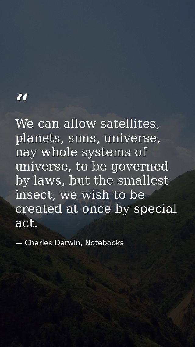 We can allow satellites, planets, suns, universe, nay whole systems of universe, to be governed by laws, but the smalles — Charles Darwin, Notebooks