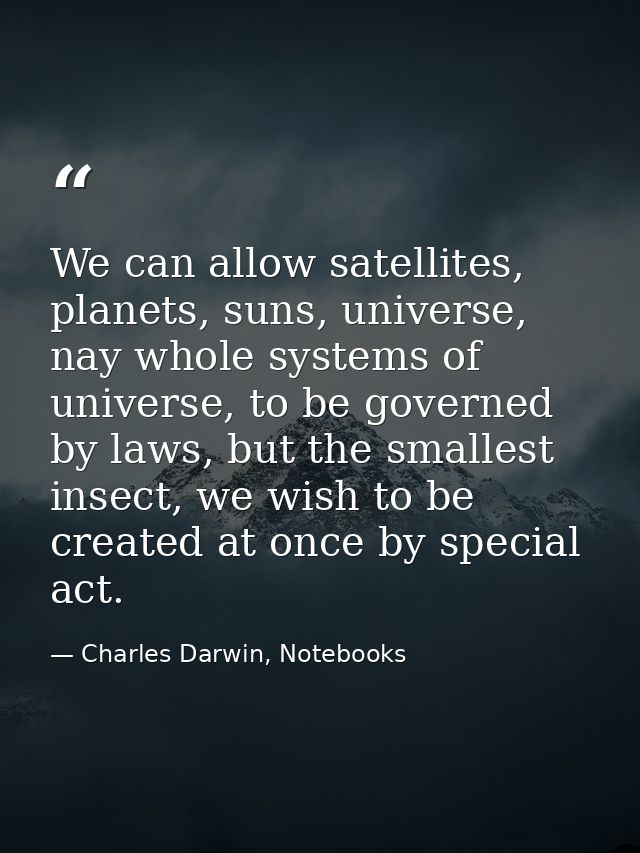 We can allow satellites, planets, suns, universe, nay whole systems of universe, to be governed by laws, but the smalles — Charles Darwin, Notebooks