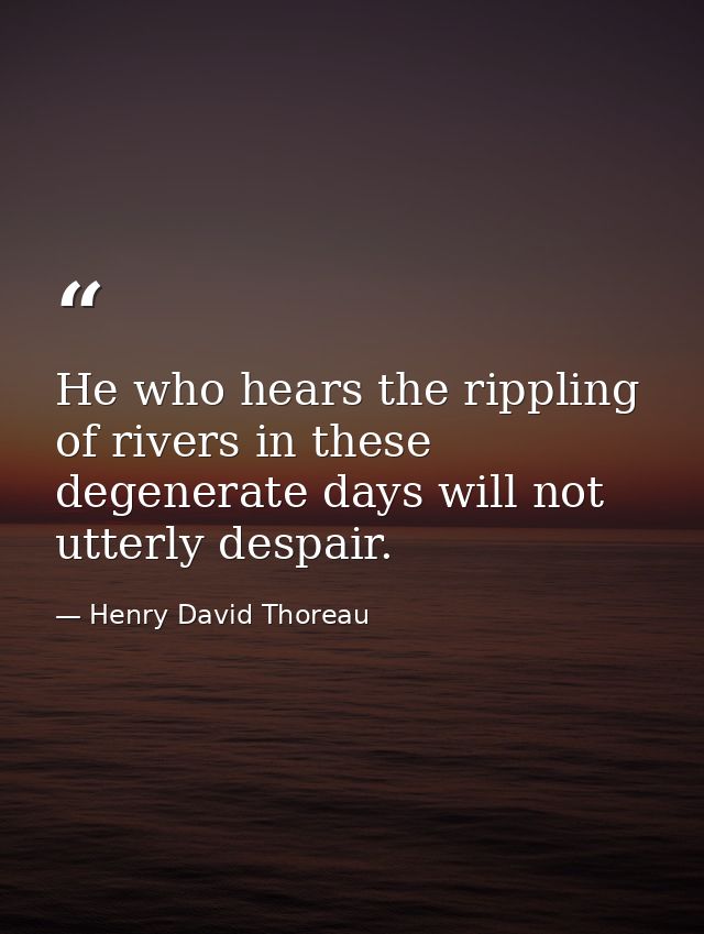 He who hears the rippling of rivers in these degenerate days will not utterly despair. — Henry David Thoreau