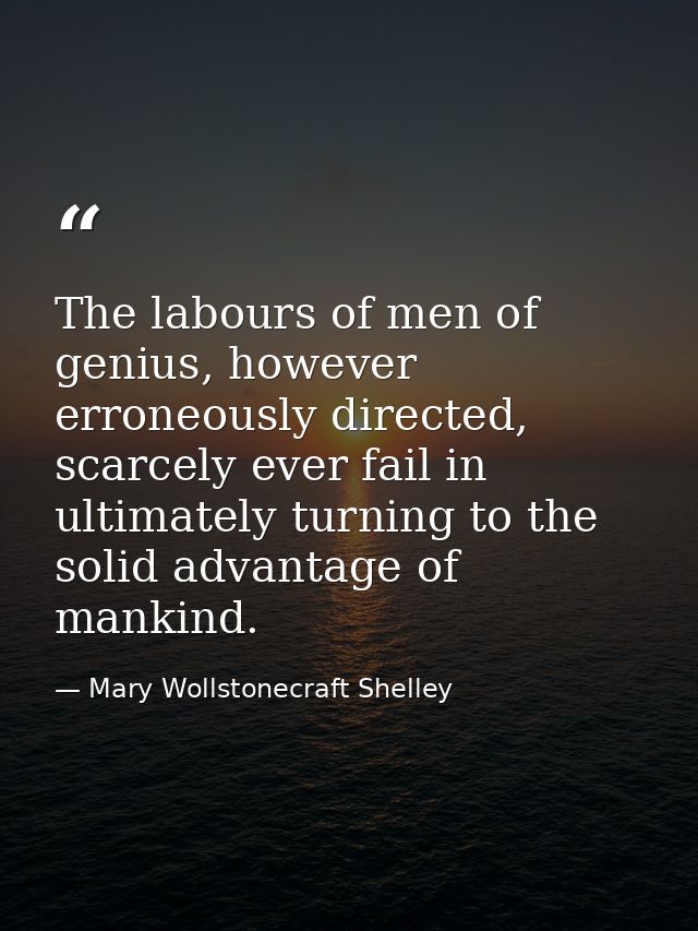 The labours of men of genius, however erroneously directed, scarcely ever fail in ultimately turning to the solid advant — Mary Wollstonecraft Shelley