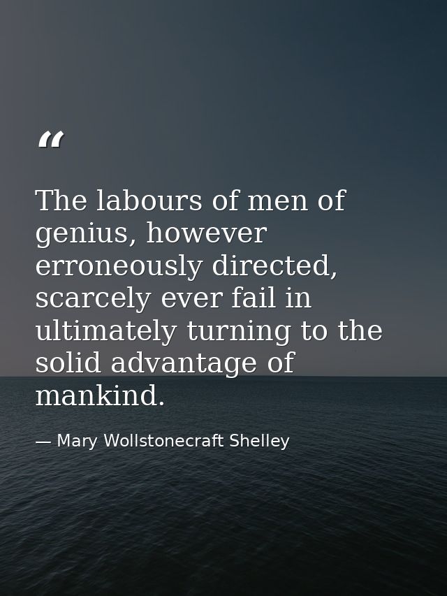 The labours of men of genius, however erroneously directed, scarcely ever fail in ultimately turning to the solid advant — Mary Wollstonecraft Shelley