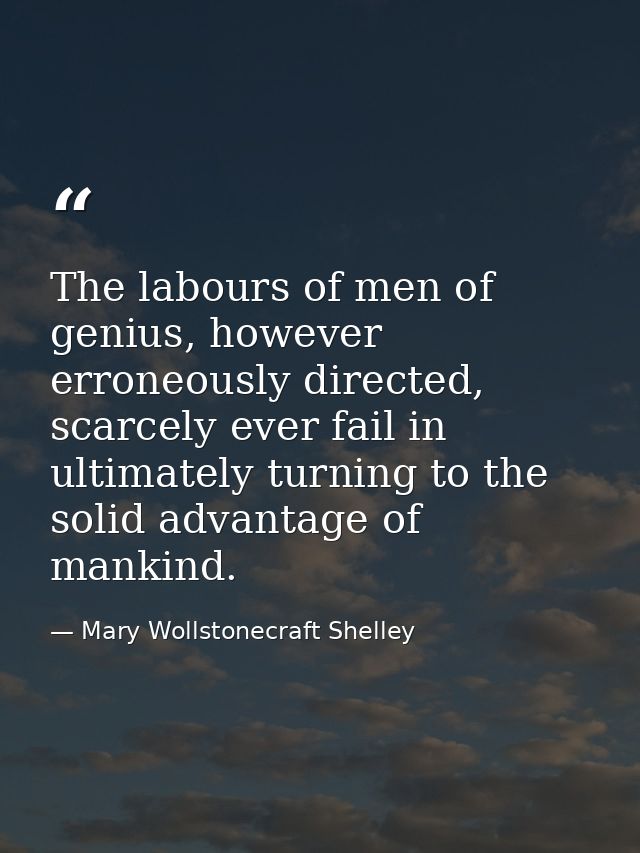 The labours of men of genius, however erroneously directed, scarcely ever fail in ultimately turning to the solid advant — Mary Wollstonecraft Shelley