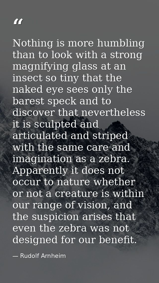 Nothing is more humbling than to look with a strong magnifying glass at an insect so tiny that the naked eye sees only t — Rudolf Arnheim