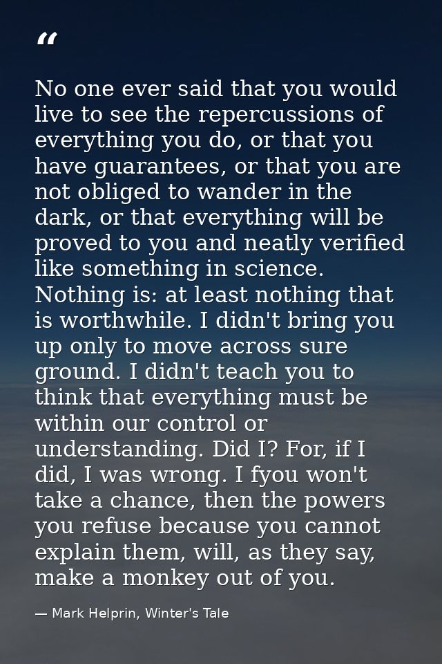 No one ever said that you would live to see the repercussions of everything you do, or that you have guarantees, or that — Mark Helprin, Winter's Tale