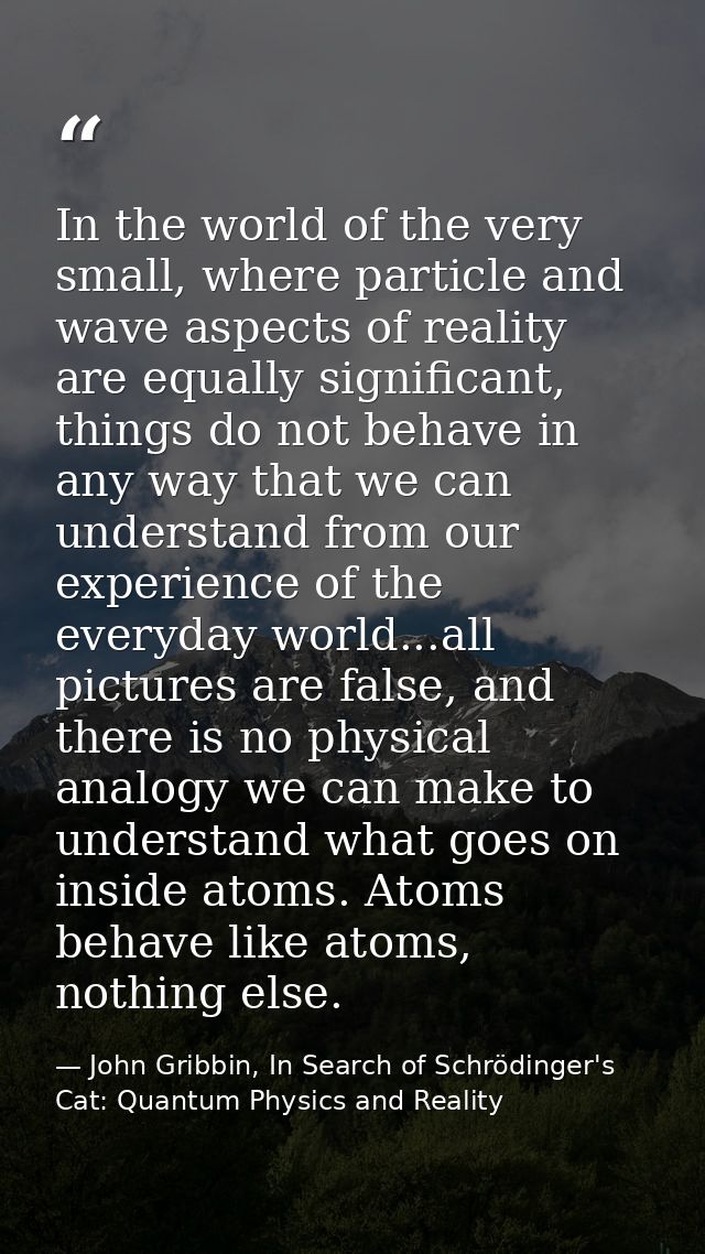 In the world of the very small, where particle and wave aspects of reality are equally significant, things do not behave — John Gribbin, In Search of Schrödinger's Cat: Quantum Physics and Reality