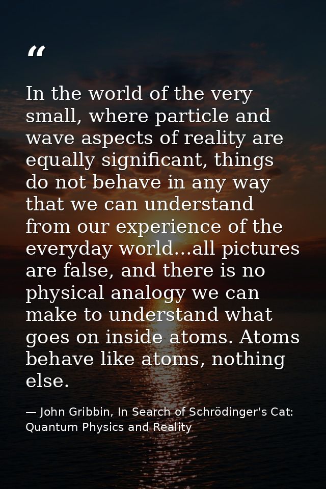 In the world of the very small, where particle and wave aspects of reality are equally significant, things do not behave — John Gribbin, In Search of Schrödinger's Cat: Quantum Physics and Reality