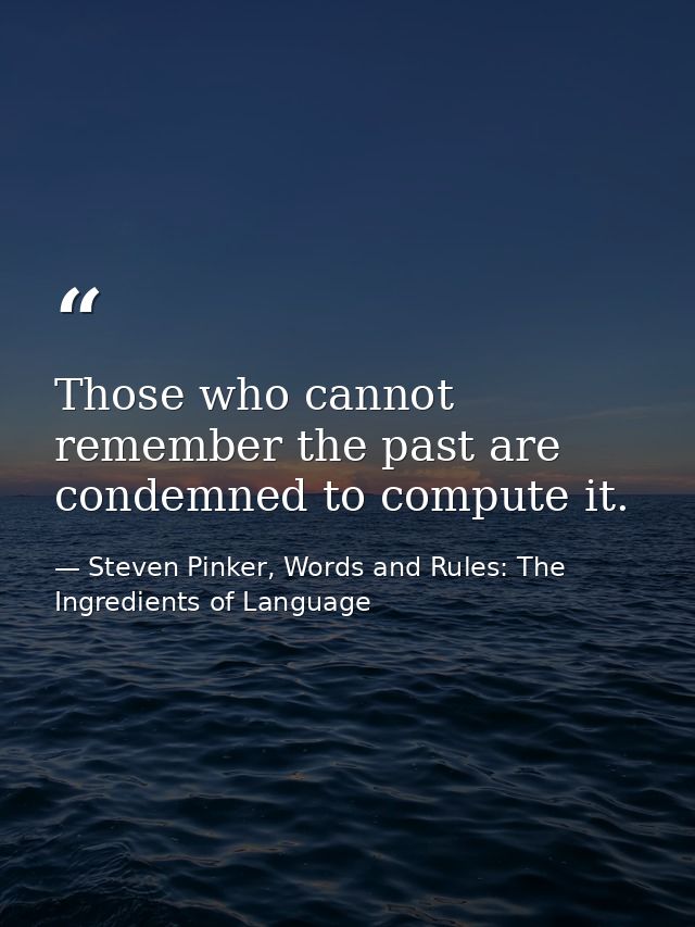 Those who cannot remember the past are condemned to compute it. — Steven Pinker, Words and Rules: The Ingredients of Language