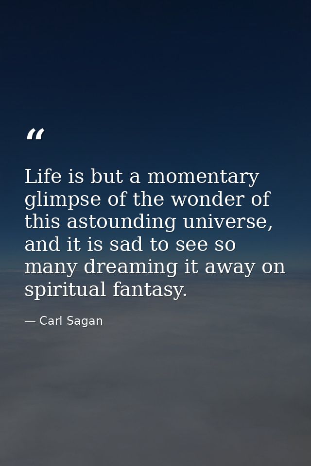 Life is but a momentary glimpse of the wonder of this astounding universe, and it is sad to see so many dreaming it away — Carl Sagan