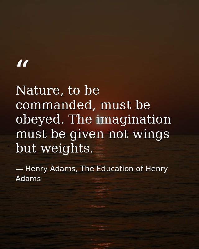 Nature, to be commanded, must be obeyed. The imagination must be given not wings but weights. — Henry Adams, The Education of Henry Adams