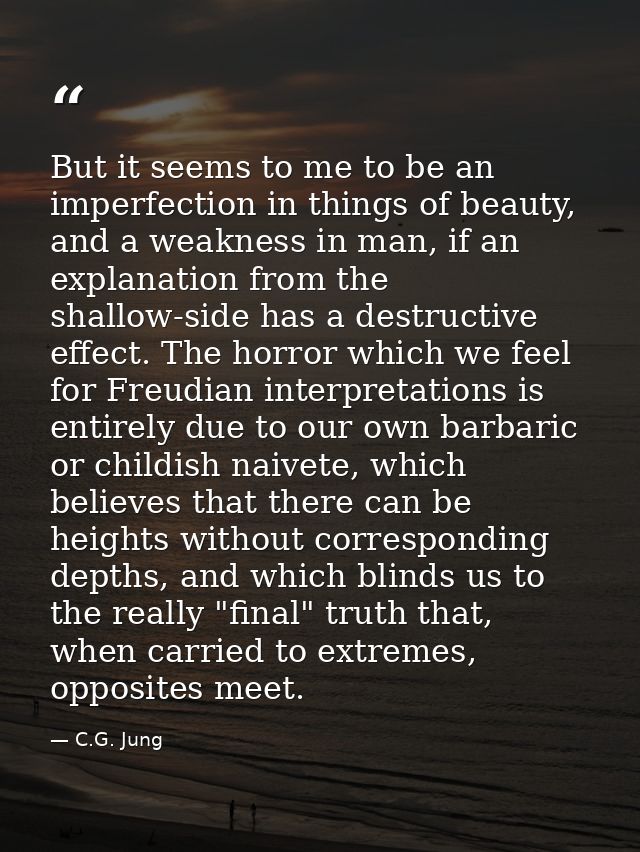 But it seems to me to be an imperfection in things of beauty, and a weakness in man, if an explanation from the shallow- — C.G. Jung
