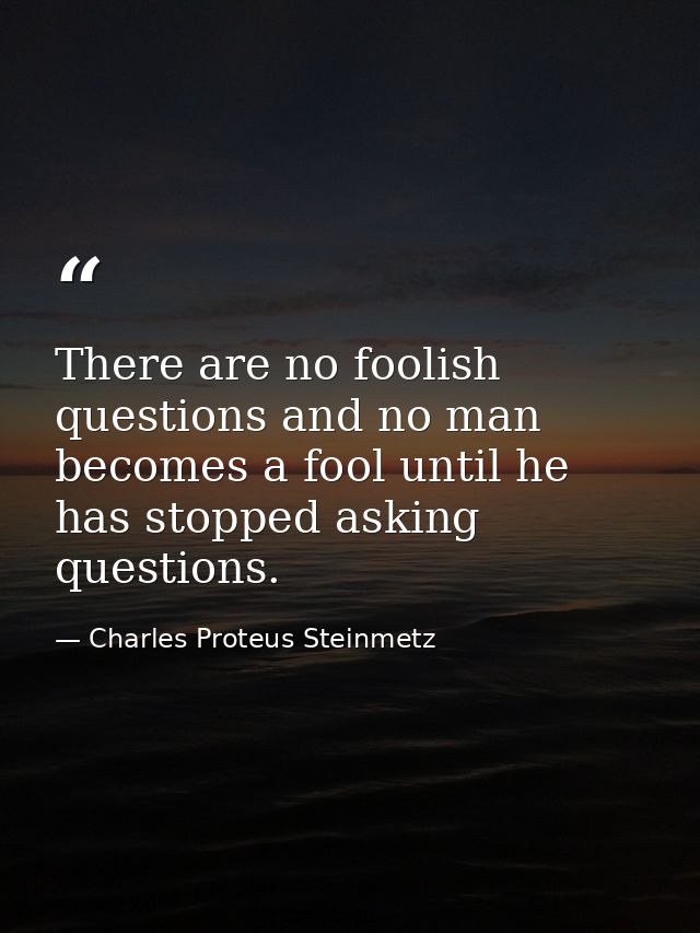 There are no foolish questions and no man becomes a fool until he has stopped asking questions. — Charles Proteus Steinmetz