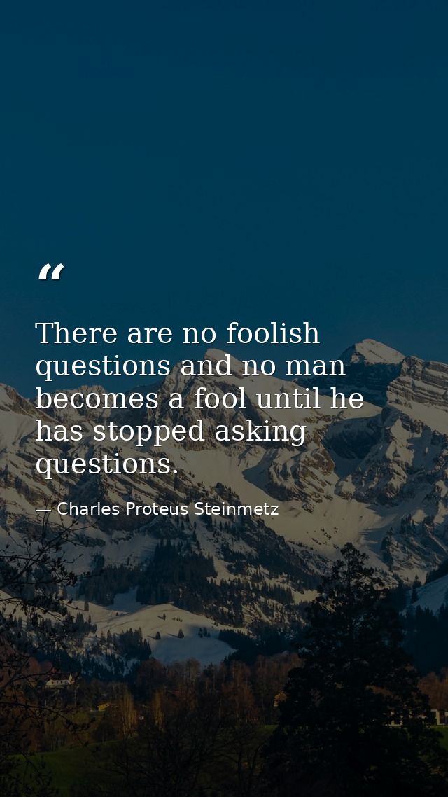 There are no foolish questions and no man becomes a fool until he has stopped asking questions. — Charles Proteus Steinmetz