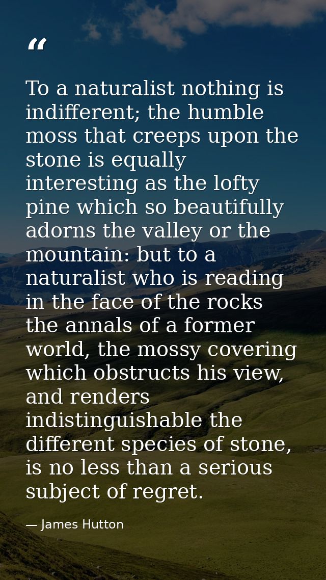 To a naturalist nothing is indifferent; the humble moss that creeps upon the stone is equally interesting as the lofty p — James Hutton
