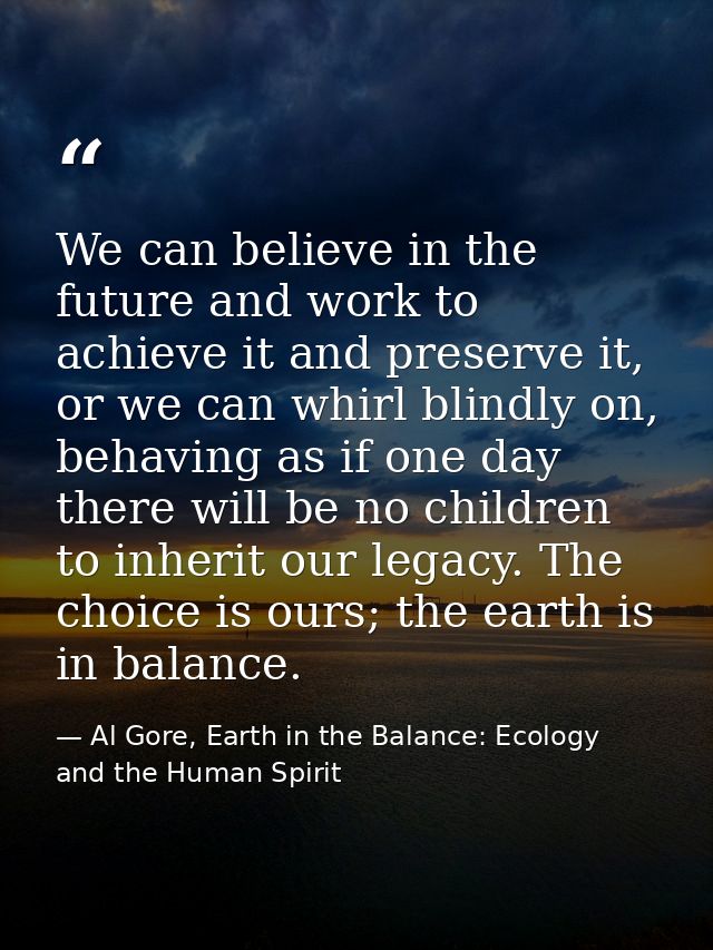 We can believe in the future and work to achieve it and preserve it, or we can whirl blindly on, behaving as if one day  — Al Gore, Earth in the Balance: Ecology and the Human Spirit