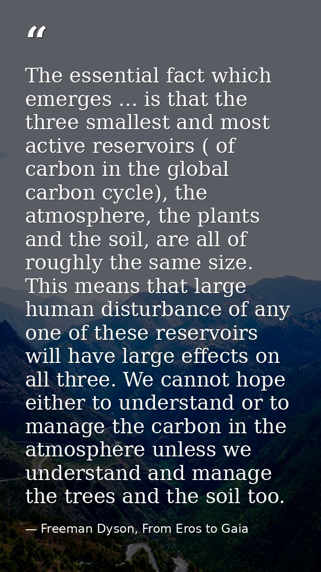 The essential fact which emerges ... is that the three smallest and most active reservoirs ( of carbon in the global car — Freeman Dyson, From Eros to Gaia