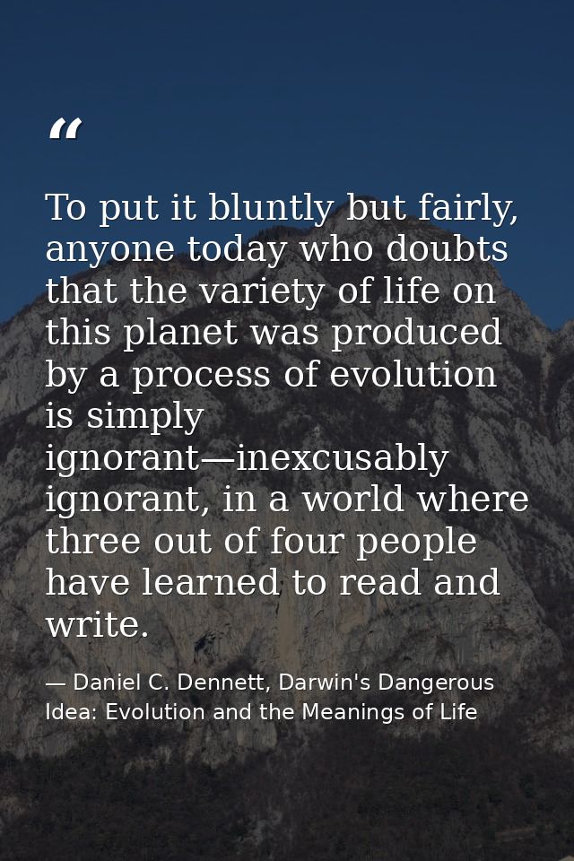 To put it bluntly but fairly, anyone today who doubts that the variety of life on this planet was produced by a process  — Daniel C. Dennett, Darwin's Dangerous Idea: Evolution and the Meanings of Life