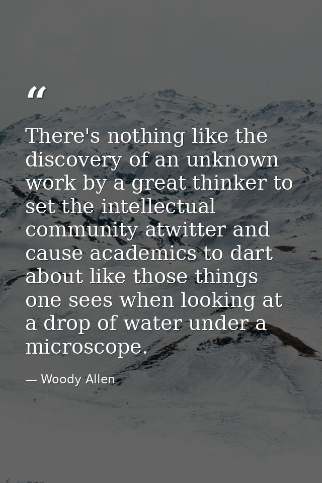 There's nothing like the discovery of an unknown work by a great thinker to set the intellectual community atwitter and  — Woody Allen