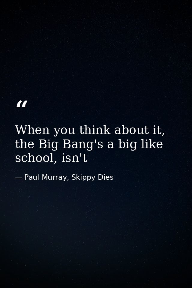 When you think about it, the Big Bang's a big like school, isn't — Paul Murray, Skippy Dies