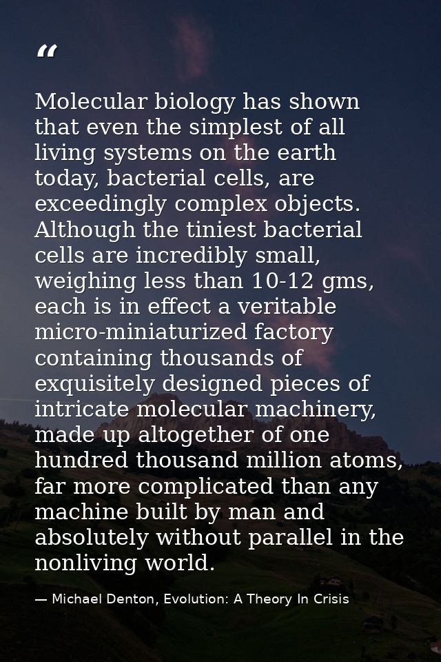 Molecular biology has shown that even the simplest of all living systems on the earth today, bacterial cells, are exceed — Michael Denton, Evolution: A Theory In Crisis
