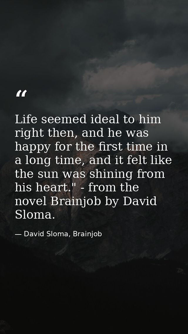 Life seemed ideal to him right then, and he was happy for the first time in a long time, and it felt like the sun was sh — David Sloma, Brainjob