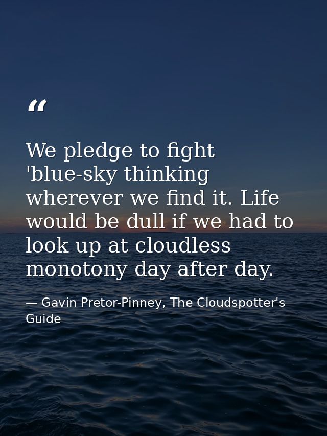 We pledge to fight 'blue-sky thinking wherever we find it. Life would be dull if we had to look up at cloudless monotony — Gavin Pretor-Pinney, The Cloudspotter's Guide