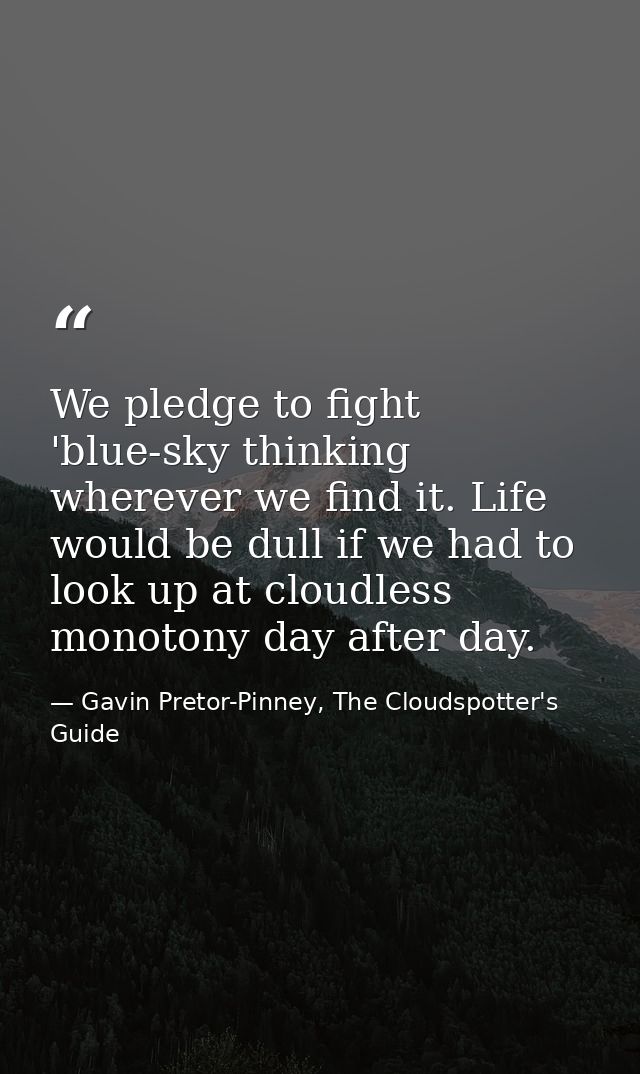 We pledge to fight 'blue-sky thinking wherever we find it. Life would be dull if we had to look up at cloudless monotony — Gavin Pretor-Pinney, The Cloudspotter's Guide