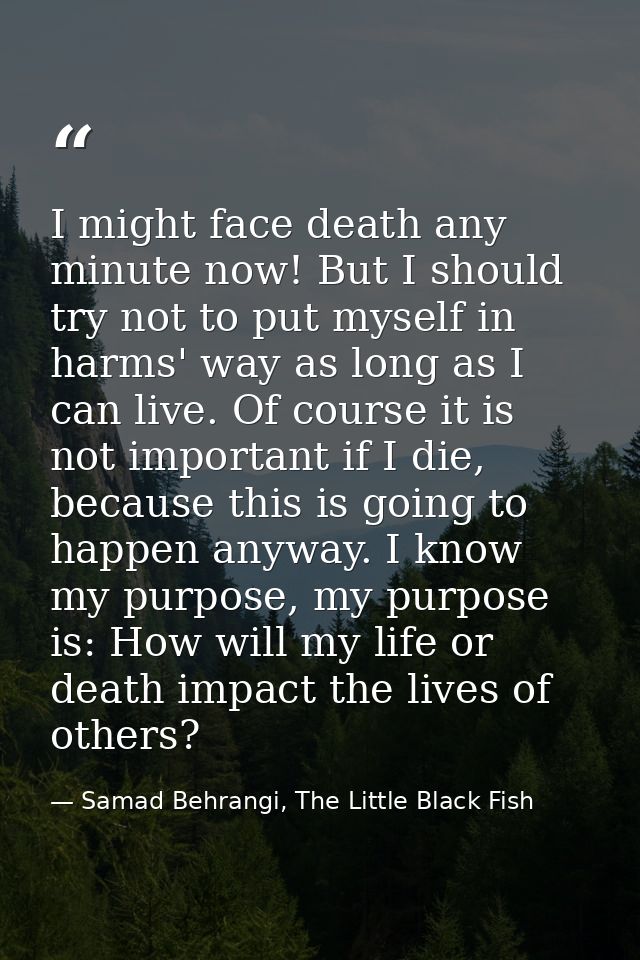 I might face death any minute now! But I should try not to put myself in harms' way as long as I can live. Of course it  — Samad Behrangi, The Little Black Fish