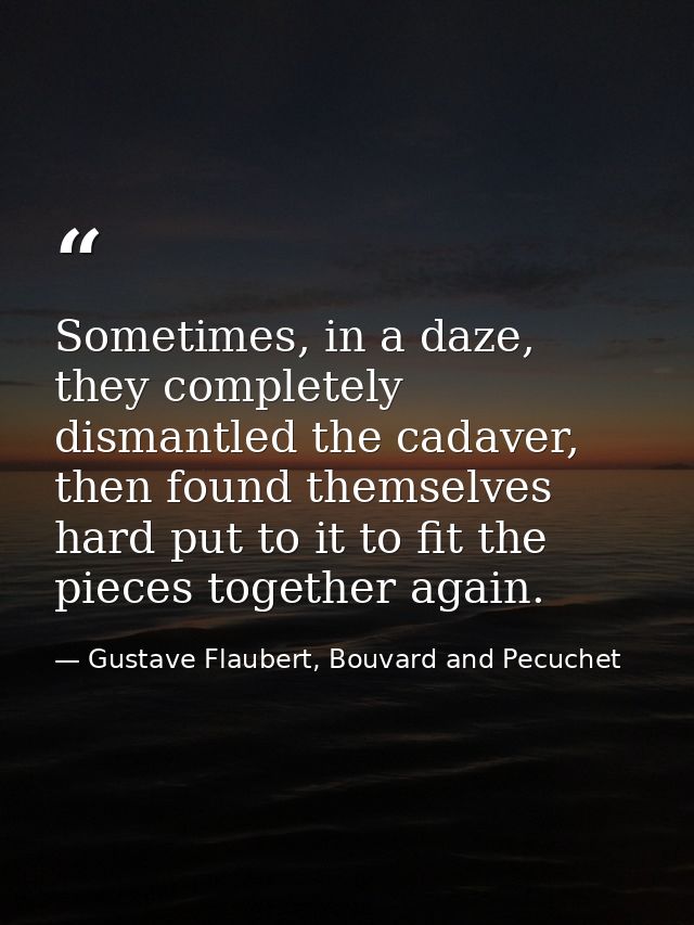 Sometimes, in a daze, they completely dismantled the cadaver, then found themselves hard put to it to fit the pieces tog — Gustave Flaubert, Bouvard and Pecuchet