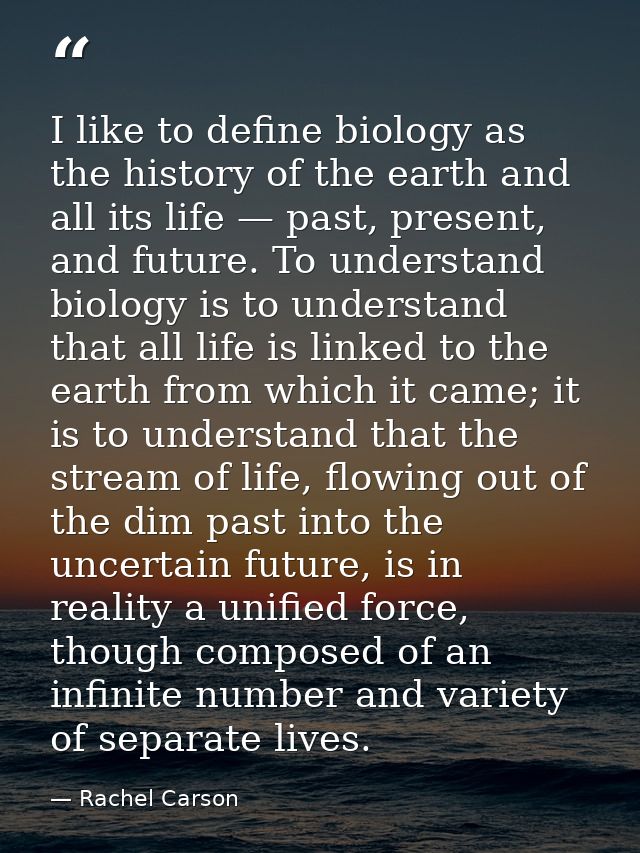 I like to define biology as the history of the earth and all its life — past, present, and future. To understand biology — Rachel Carson