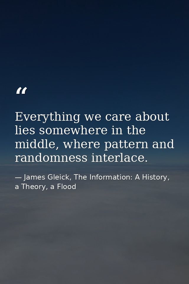 Everything we care about lies somewhere in the middle, where pattern and randomness interlace. — James Gleick, The Information: A History, a Theory, a Flood