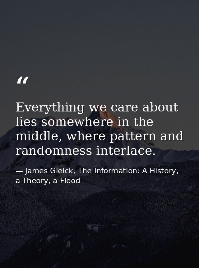 Everything we care about lies somewhere in the middle, where pattern and randomness interlace. — James Gleick, The Information: A History, a Theory, a Flood