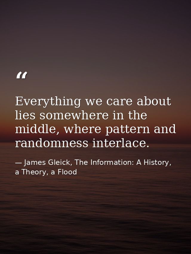 Everything we care about lies somewhere in the middle, where pattern and randomness interlace. — James Gleick, The Information: A History, a Theory, a Flood