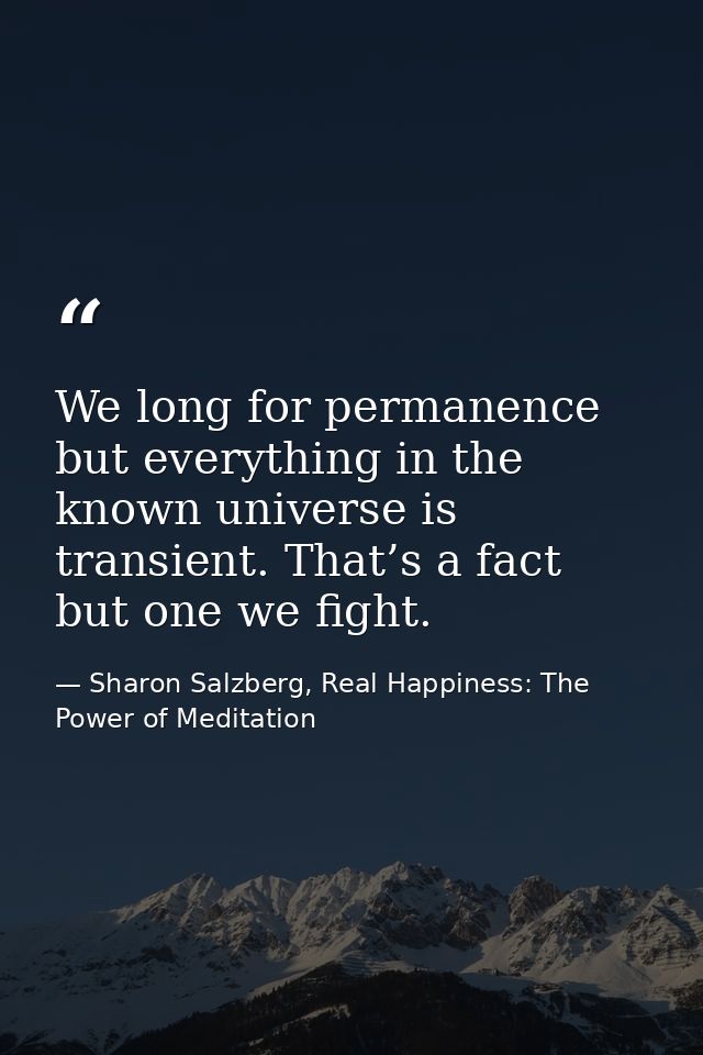 We long for permanence but everything in the known universe is transient. That’s a fact but one we fight. — Sharon Salzberg, Real Happiness: The Power of Meditation